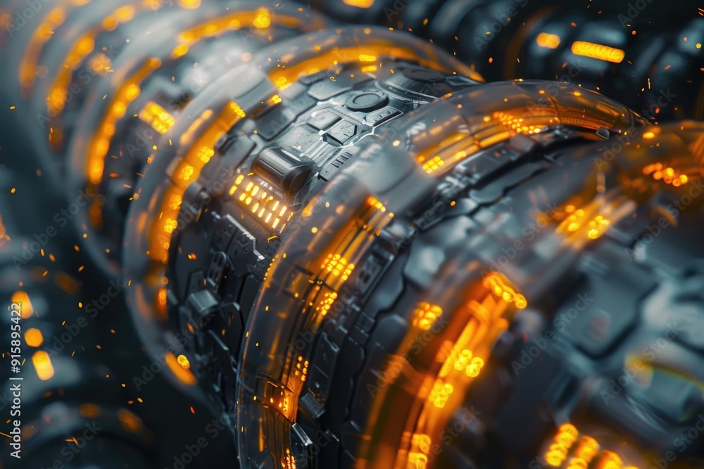 Aufkleber close-up shot of a futuristic-looking machine with metallic and glowing components