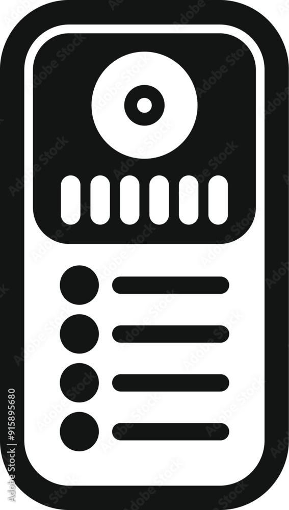 Poster simple black and white icon of an intercom system showing security