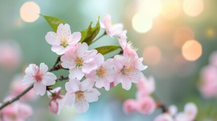 Obraz premium Blooming Cherry Blossom Branch in Soft Light During Springtime