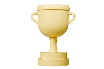 3d Trophy cup winner success champion icon symbol on isolated purple background. Achievement award, champion 1st winner award concept. Minimal Gold Trophy victory cup award. 3d render.