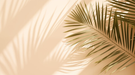 Obraz premium A palm leaf casting shadows on a light-colored wall, creating a serene atmosphere.