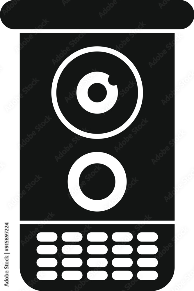 Poster black and white icon of a modern intercom system with a speaker, microphone, and keypad