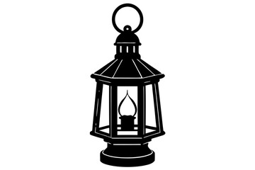 Fototapeta premium Retro camping lantern lamp silhouette, lamp icon, vector illustration