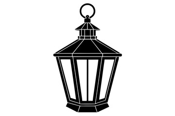Retro camping lantern lamp silhouette, lamp icon, vector illustration