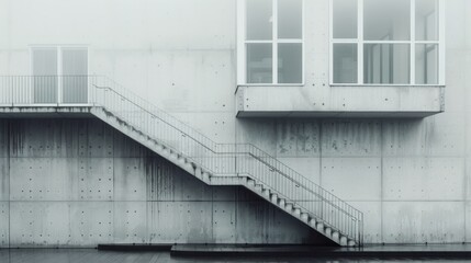 Modern Architecture Under Fog at Riverside Park With a Solitary Figure
