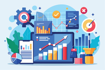 A detailed display of analytical charts, graphs, and data tools illustrating business growth strategies and performance metrics for effective decision-making