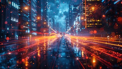 Obraz premium Cityscape with Light Trails and Bokeh