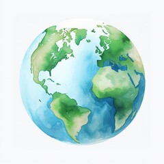 Watercolor illustration of a green and blue earth globe.