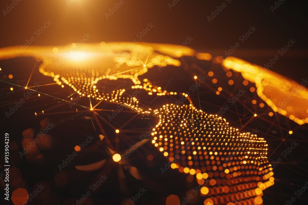 Poster A close-up view of a map of the world with geographical features and borders prominently displayed