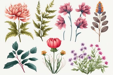 Fototapeta premium A collection of hand-drawn floral illustrations.
