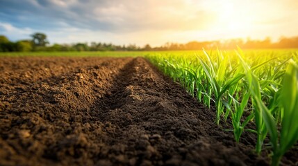 New Growth in a Field at Sunset