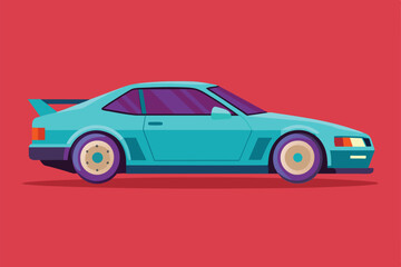 A vintage race car is parked against a bright background on a sunny day, showcasing its sleek design and unique color combination