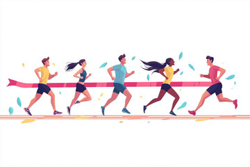 Fototapeta premium Dynamic Group of Runners Competing in a Vibrant Outdoor Race During a Sunny Day