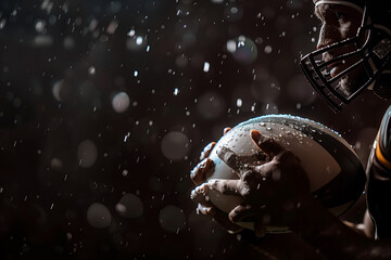 Dynamic Moment of a Rugby Player Preparing for Action in Rainy Conditions