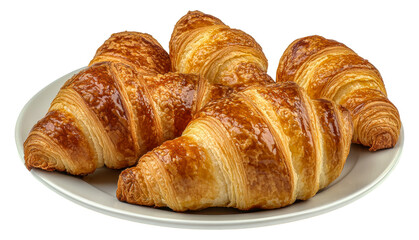 Freshly baked croissants on a cream plate, cut out - stock png.