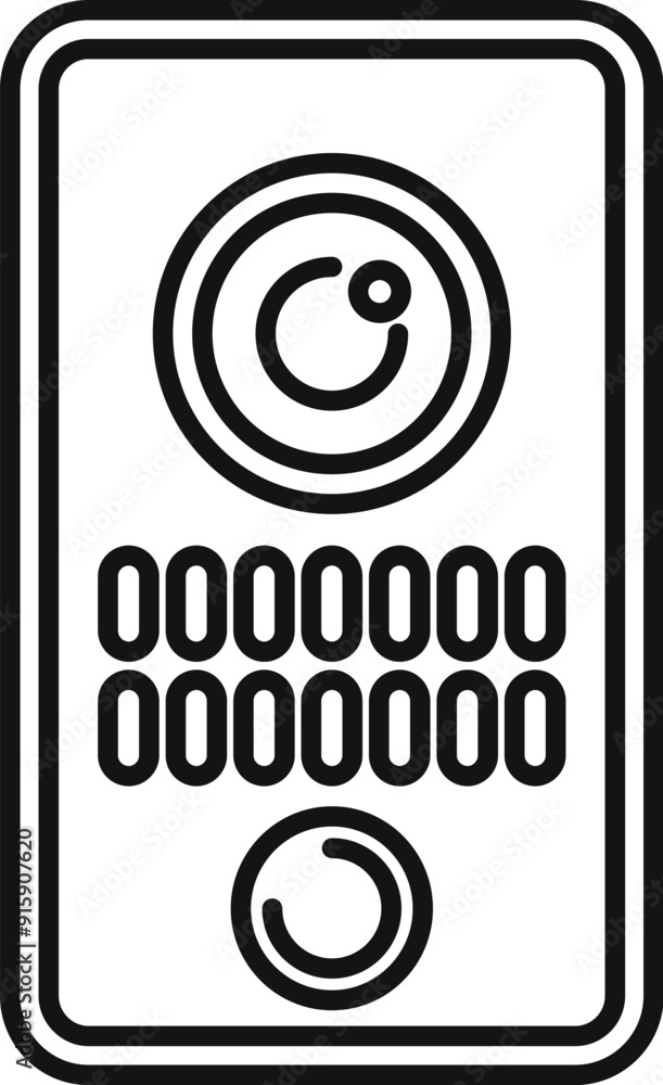 Poster line art icon representing a modern intercom system, emphasizing features for enhanced security and 