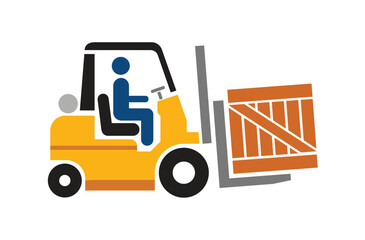 forklift with crate simple icon symbol side view transparent background