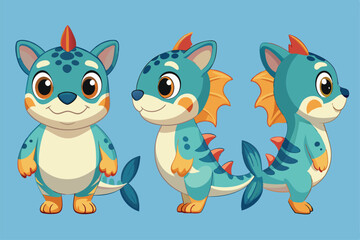 Fototapeta premium A playful sea creature is depicted from the front, side, and back views, showcasing its vibrant colors and adorable features
