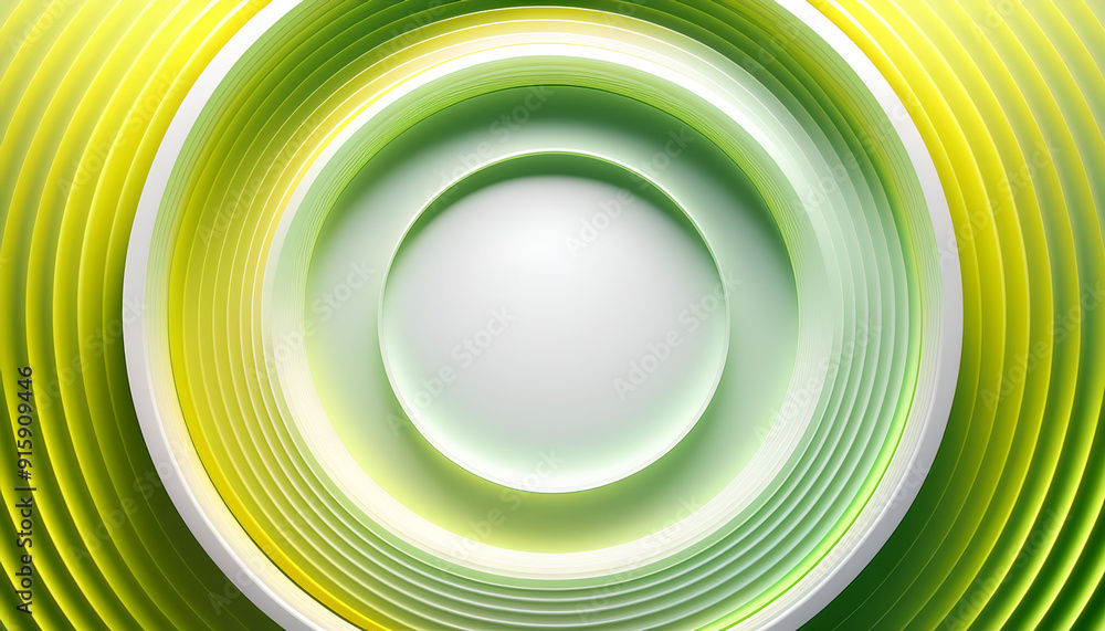 Poster abstract circular design with green and yellow layers over a white center