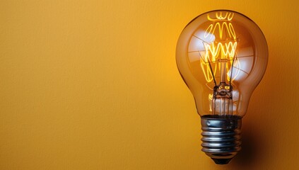 Glowing Light Bulb on Yellow Background