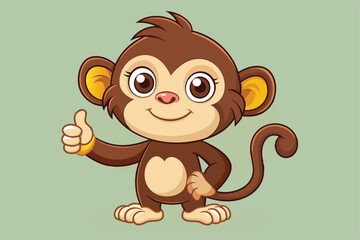 Obraz premium A charming baby monkey stands smiling, giving a thumbs up with its right hand, exuding a sense of joy and friendliness in a vibrant atmosphere