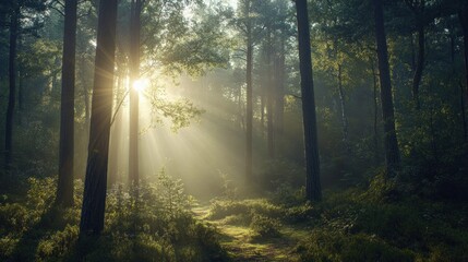 Fototapeta premium Sunrays through the Trees