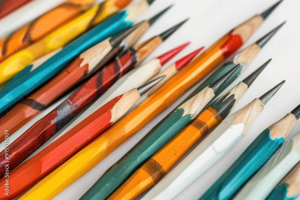 Poster a set of colorful pencils arranged together on a surface