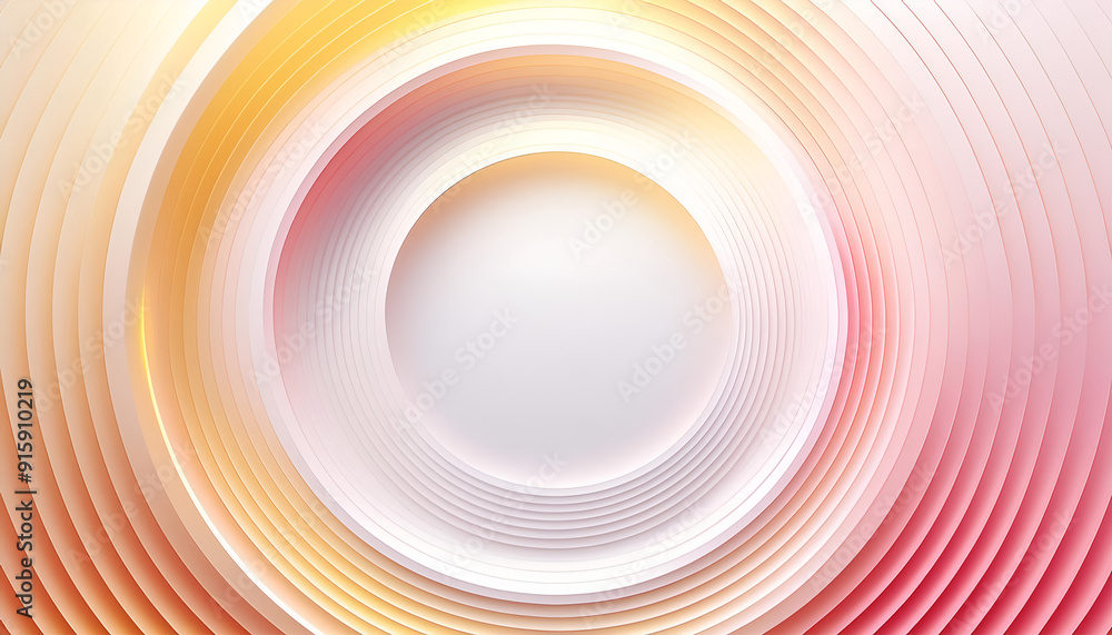 Poster abstract concentric circles in soft pastel colors with a central blank space, creating a modern and 