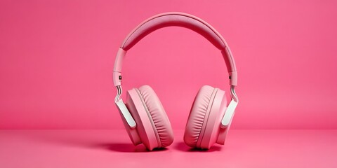 Sleek pink headphones isolated on a pastel pink background, showcasing a modern design with cushioned ear pads and an adjustable headband.