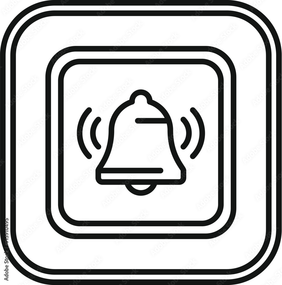 Poster simple black and white icon of an alarm button with a ringing bell, perfect for user interface desig