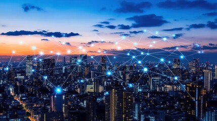 Cityscape with Network Connection