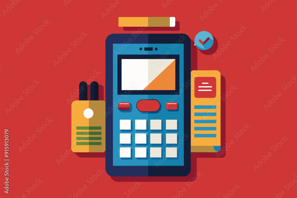 Poster a customizable flat illustration showcases a modern cell phone surrounded by various tools and inter