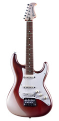 Obraz premium Red and white electric guitar isolated on transparent background