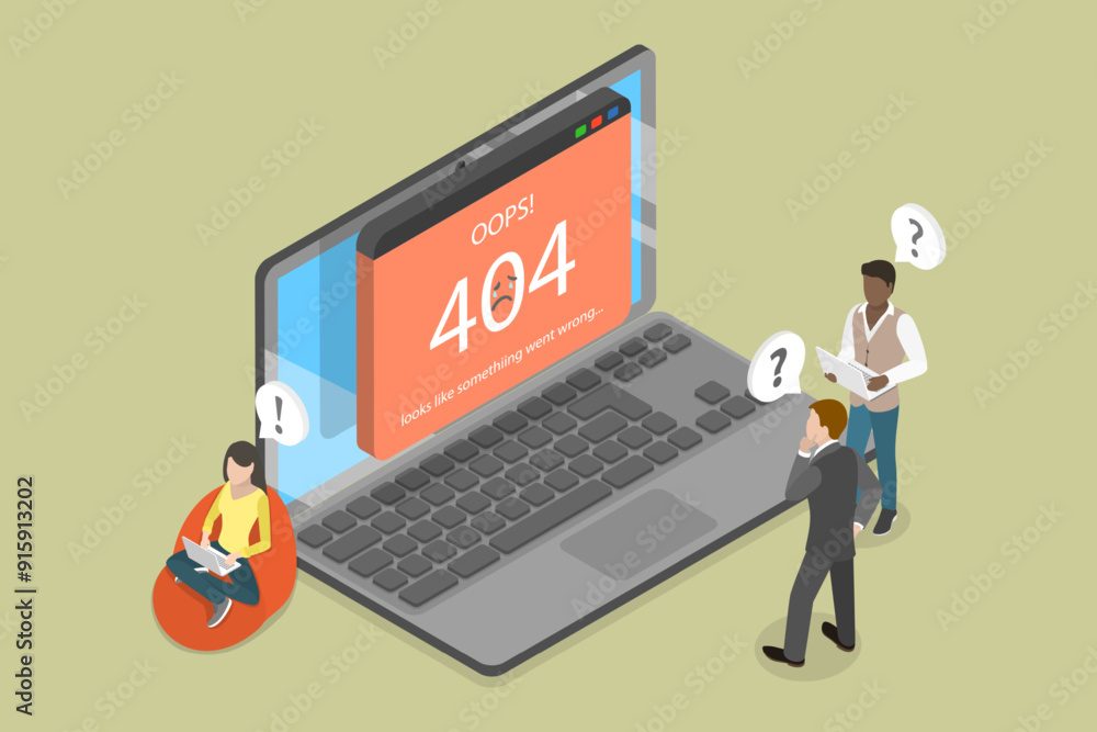 Poster 3d isometric flat vector illustration of error 404 page, server unavailable, website communication p