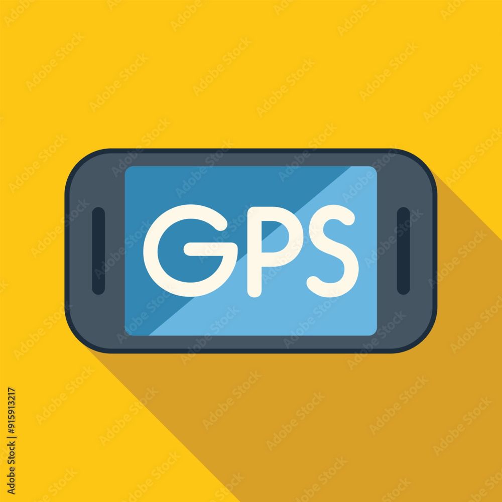 Poster smartphone displaying gps navigation system on yellow background