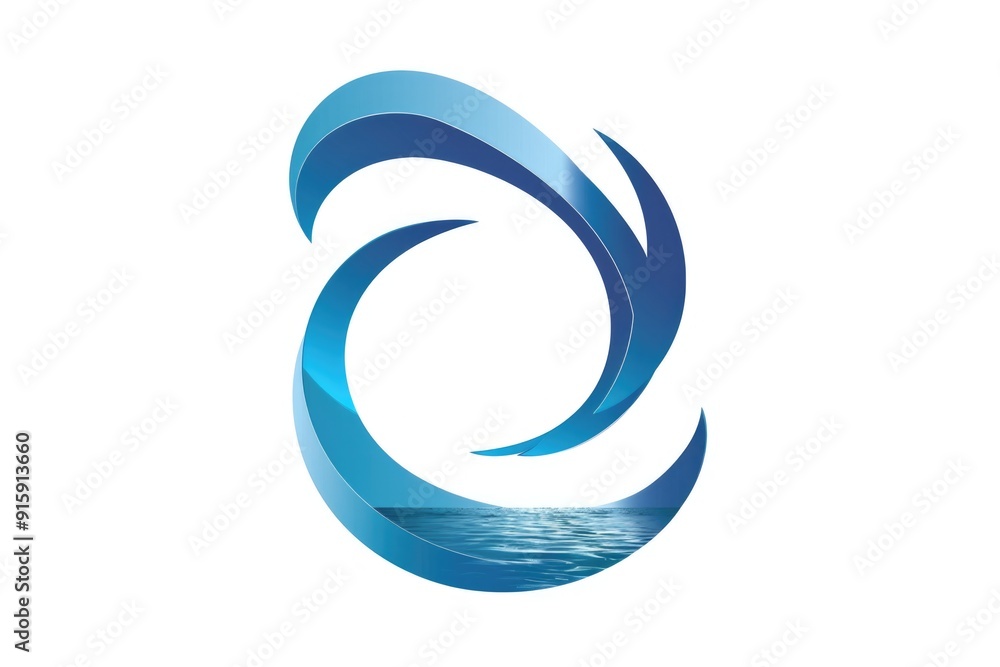 Poster a stylized logo featuring a wave flowing from the center, surrounded by a blue and white color schem