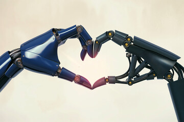 Two robotic hands forming a heart shape, symbolizing connection and technology.