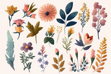 Colorful Floral Elements for Design.