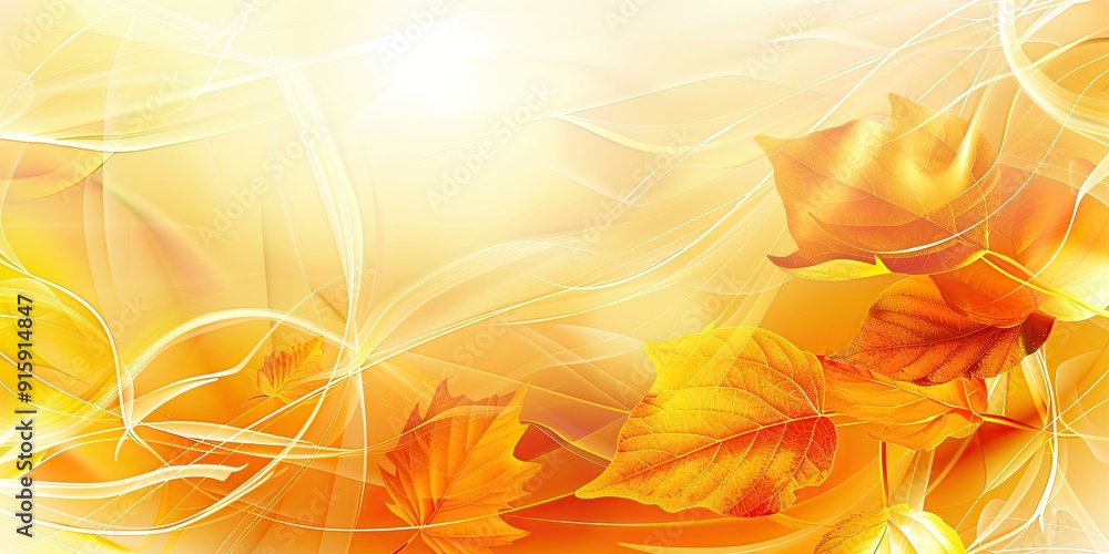 Poster autumn leaves elegantly swirl on a soft gradient backdrop displaying warm orange and yellow hues in 