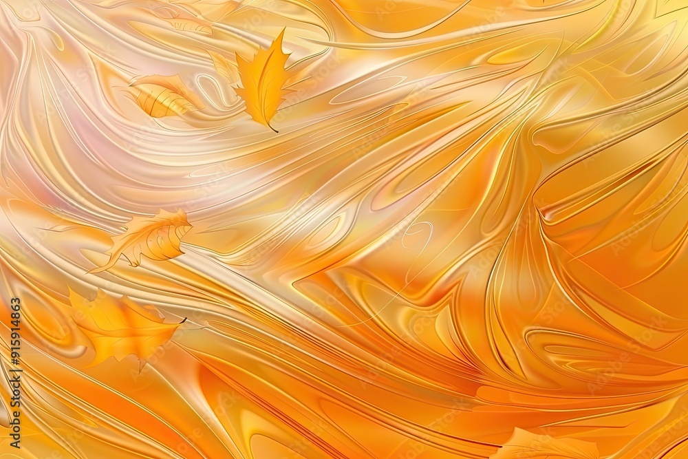 Poster abstract autumn leaves on a warm gradient background with swirling patterns