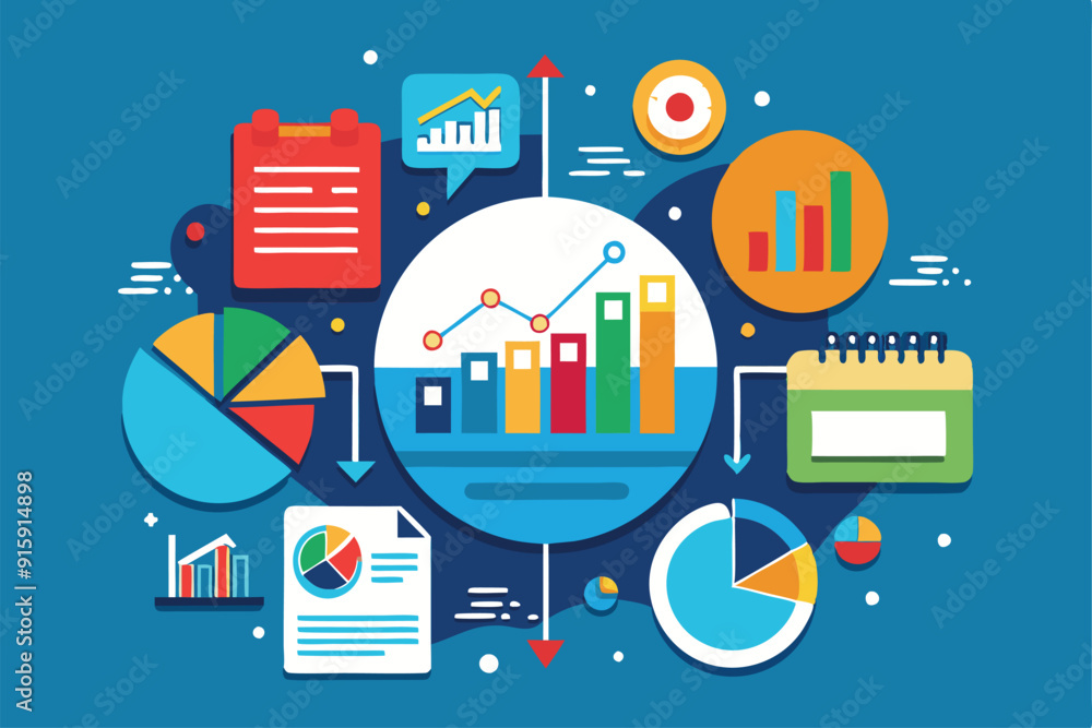 Poster a vibrant illustration showcases diverse charts and graphs, promoting data analysis through customiz