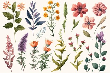 Colorful floral elements for design.