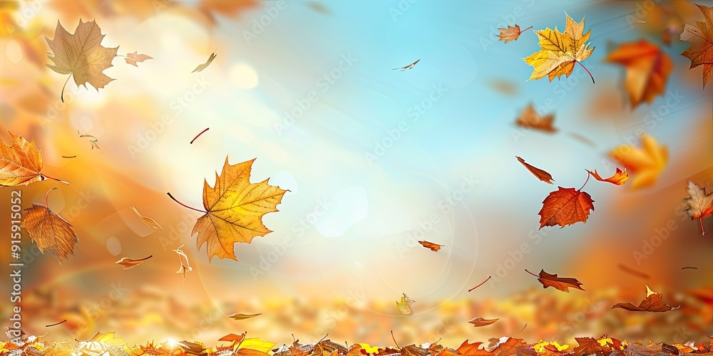 Poster gentle autumn gradient background with falling leaves transitioning from warm oranges and yellows to