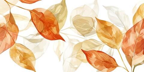 Gentle autumn leaves in warm colors on a light background for seasonal decor in 2024