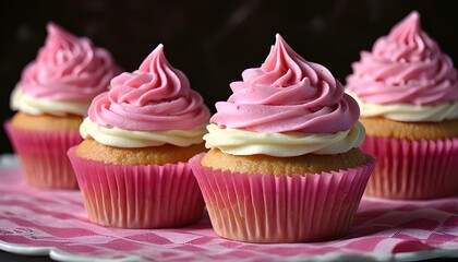 Vanilla Cupcakes with Pink Buttercream in Decorative Wrapper