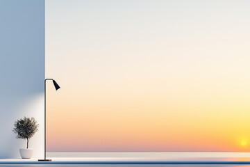 Minimalist Decor with Plant and Lamp at Sunrise