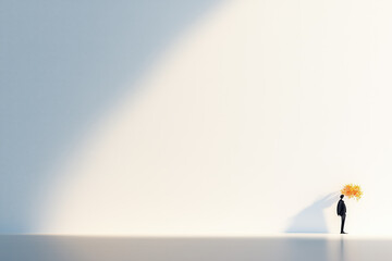 Businessman Standing Alone with Vibrant Bouquet of Flowers