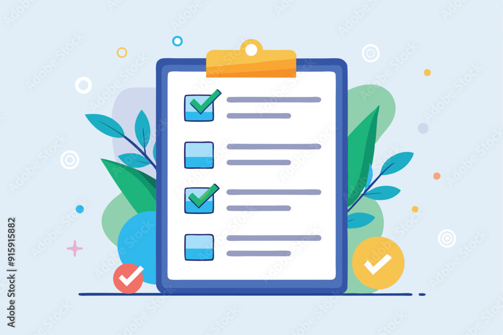 Poster a customizable checklist with checks, surrounded by vibrant foliage, designed for organizing tasks a