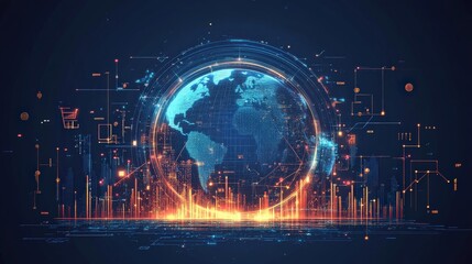 Fototapeta premium Business and economic growth on global business networks, Financial and banking data analysis, Customer service, Technology and data connection, Business strategy and digital marketing.