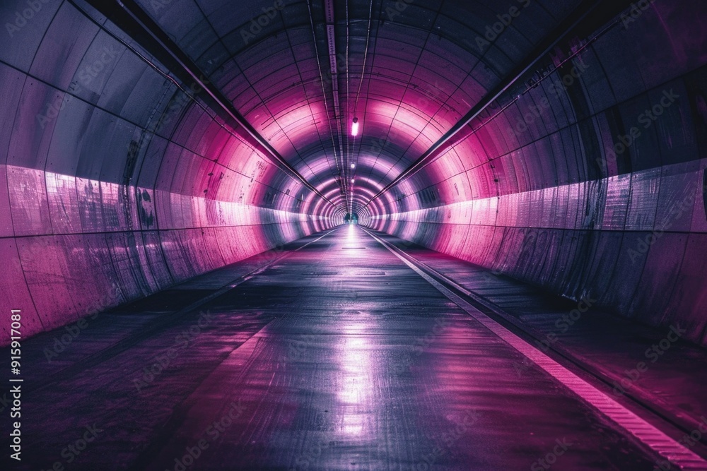 Poster a dimly lit tunnel with a glowing light at the end, perfect for representing progress or hope